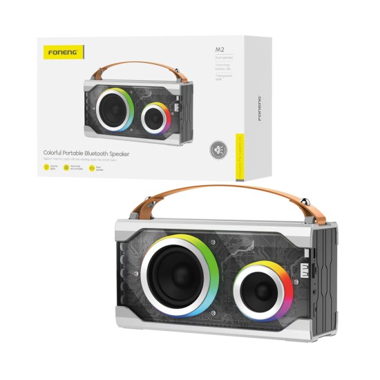 Coluna Bluetooth Portátil Foneng Colorful M2 Cinza